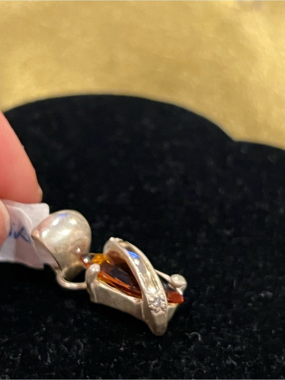 Silver  925 &18k gold Amber Drop Pendant - Brown Amber Accent